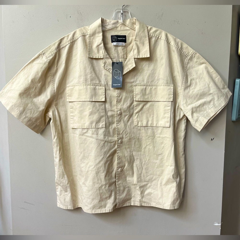 Original Use Short Sleeve Button Down Utility Shirt Mens Large Cream NWT - Picture 5 of 8